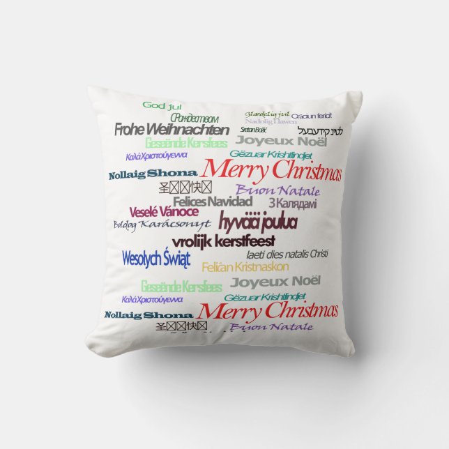 Merry Christmas Greeting Quote Foreign Languages Cushion (Front)