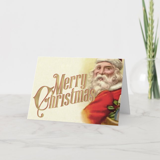 Merry Christmas Greeting Retro Santa Xmas Card (Front)