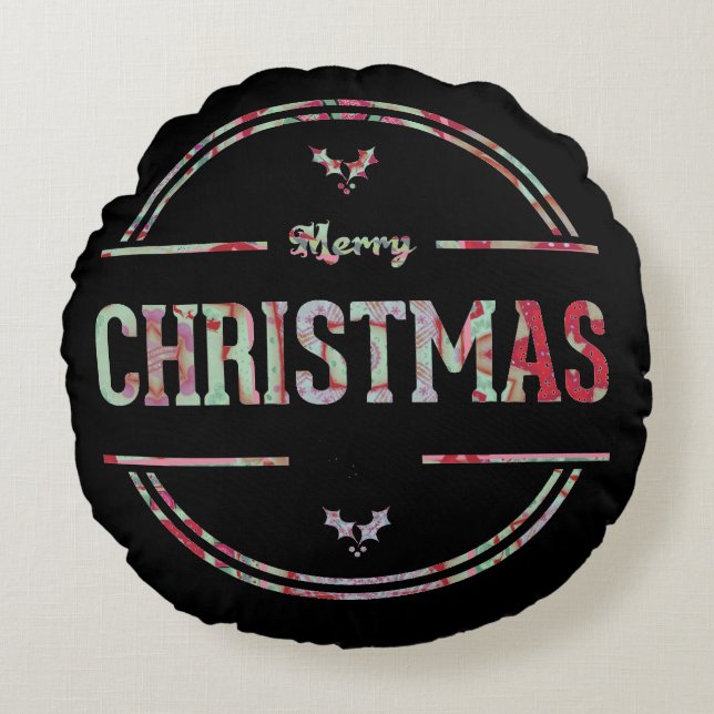 Merry Christmas Greeting Round Pillow (Front)