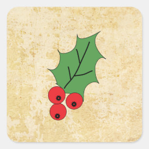 Merry Christmas greeting season holly berries Square Sticker