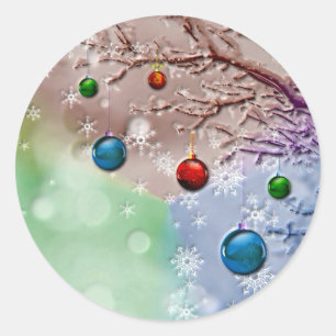 Merry Christmas Greeting Winter Scene Classic Round Sticker