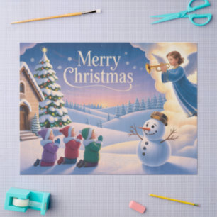Merry Christmas Greeting with Angell and Children Tissue Paper