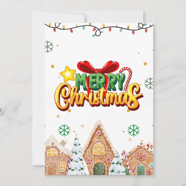 Merry Christmas Greeting with Gingerbread Houses Holiday Card (Front)