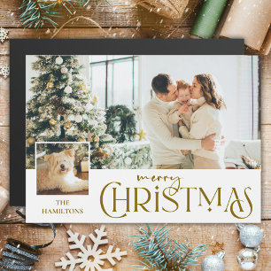 Merry Christmas Greeting with Photo Insert Gold