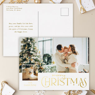 Merry Christmas Greeting with Photo Insert Gold Foil Holiday Postcard