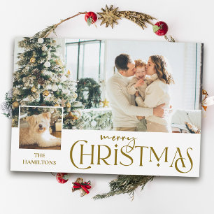Merry Christmas Greeting with Photo Insert Gold Holiday Card