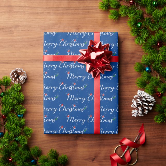 Merry Christmas Greeting with Sparkles Wrapping Paper (Holiday Gift)