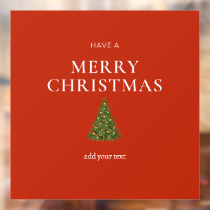 Merry Christmas greeting with tree on red custom