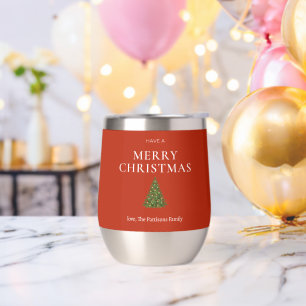 Merry Christmas greeting with tree on red custom