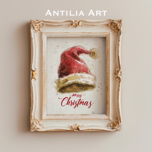 Merry Christmas Greetings Painting Santa Claus Hat Poster (Creator Uploaded)