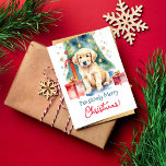 Merry Christmas greetings retriever for dog people Postcard<br><div class="desc">Merry catmas Christmas greeting postcard for dog people,  watercolor cute golden retriever puppy by gift boxes and Christmas tree,  Christmas postcard for dog lovers</div>
