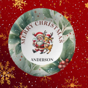 Merry Christmas Greetings Santa Paper Plate