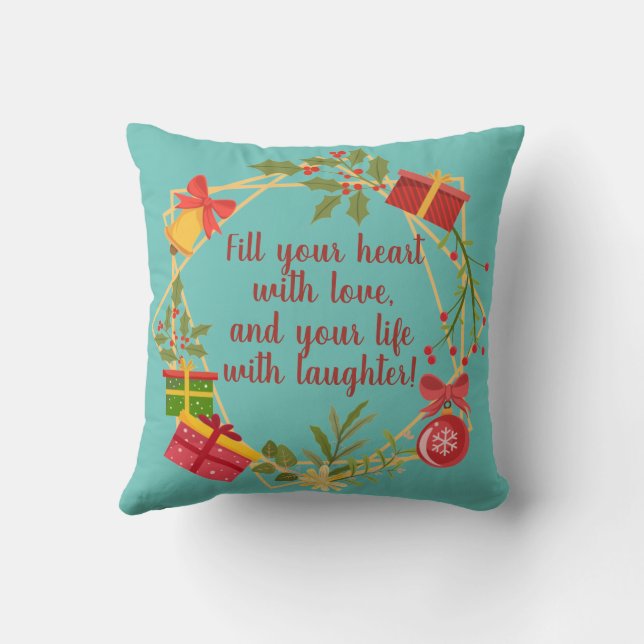 Merry Christmas Greetings Throw Pillow (Back)