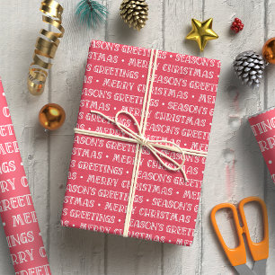 Merry Christmas Greetings White and Red Pattern Wrapping Paper