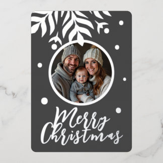 merry Christmas grey photo Foil Holiday Card