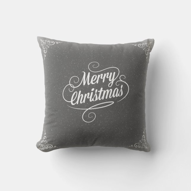 Merry Christmas Grey Snowy Cushion (Front)
