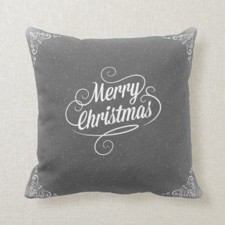 Merry Christmas Grey Snowy Cushion