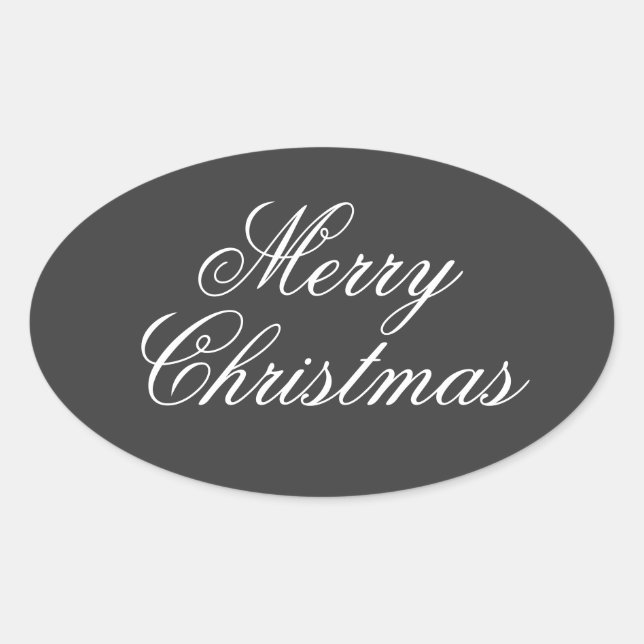 Merry Christmas Grey White Script Oval Sticker (Front)
