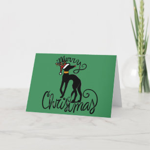 Merry Christmas Greyhound Reindeer Card