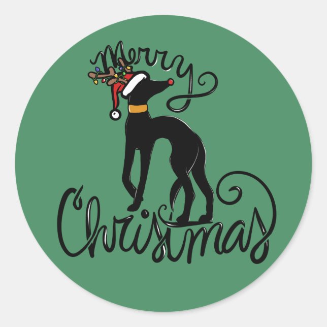 Merry Christmas Greyhound Reindeer  Classic Round Sticker (Front)