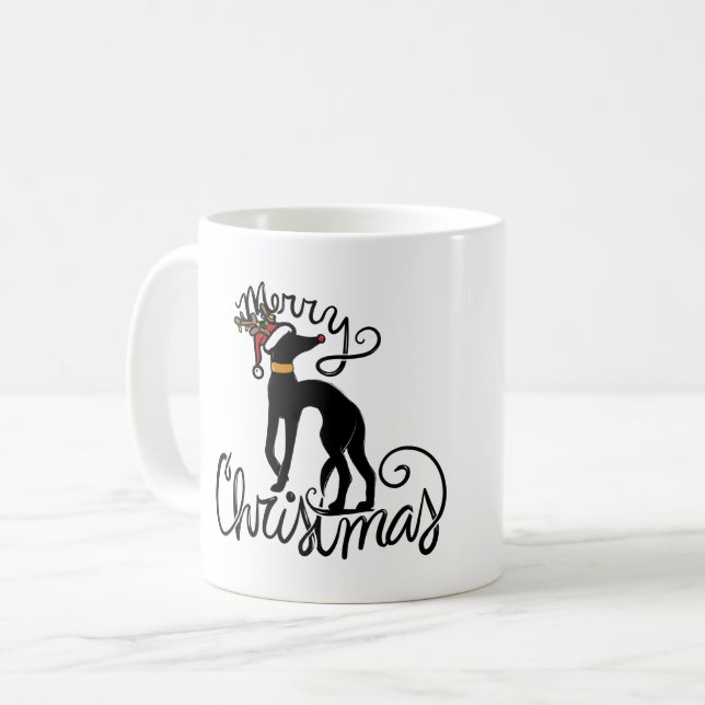 Merry Christmas Greyhound Reindeer Coffee Mug (Front Left)