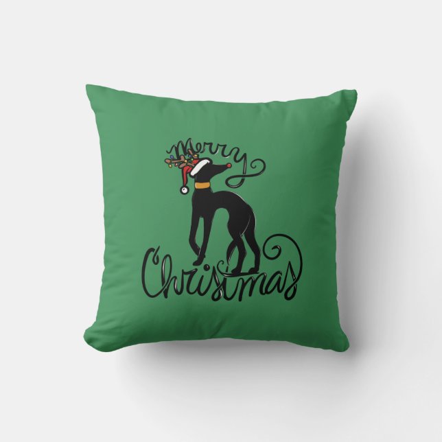 Merry Christmas Greyhound Reindeer  Cushion (Front)