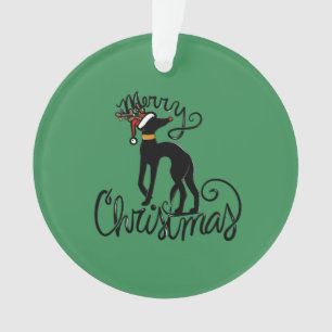 Merry Christmas Greyhound Reindeer Ornament