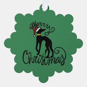 Merry Christmas Greyhound Reindeer  Tree Decoration Card