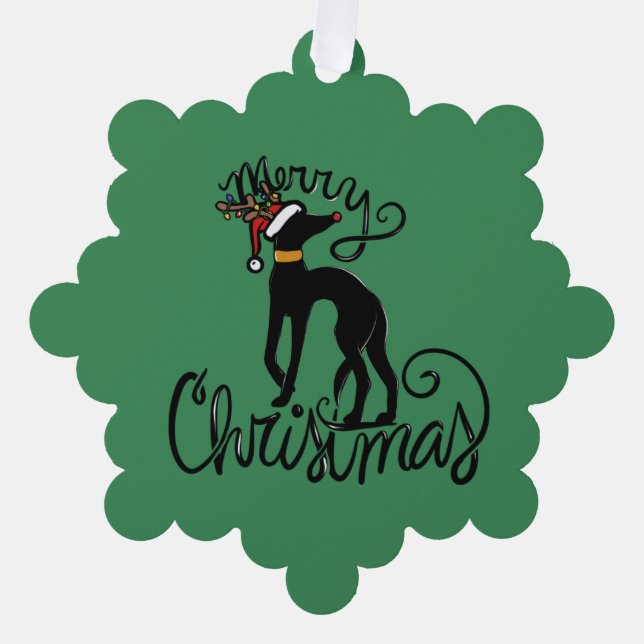 Merry Christmas Greyhound Reindeer  Tree Decoration Card (Front)