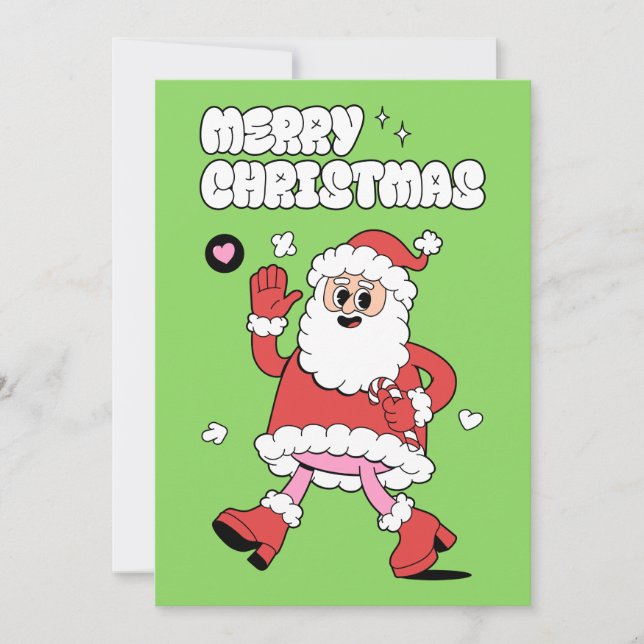 Merry Christmas - Groovy Santa Strut Holiday Card (Front)
