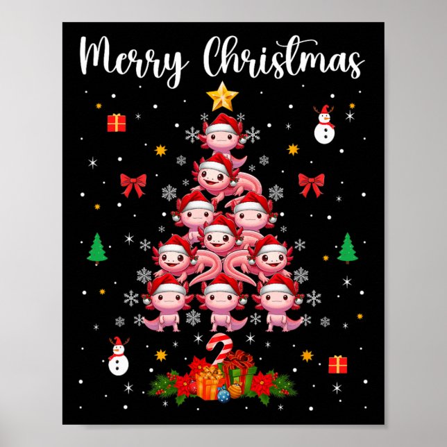 Merry Christmas Group Santa Axolotls As Xmas Tree  Poster (Front)