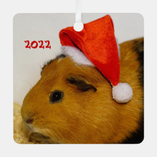 Merry Christmas Guinea Pig in a Santa Hat Metal Tree Decoration