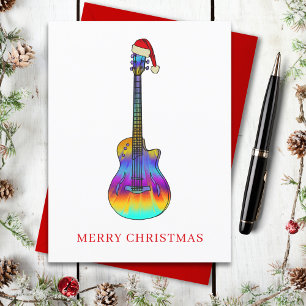 Merry Christmas Guitar Colourful  Holiday Postcard