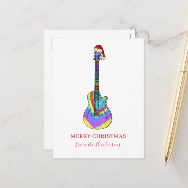 Merry Christmas guitar personalised  Holiday Postcard (Front/Back In Situ)
