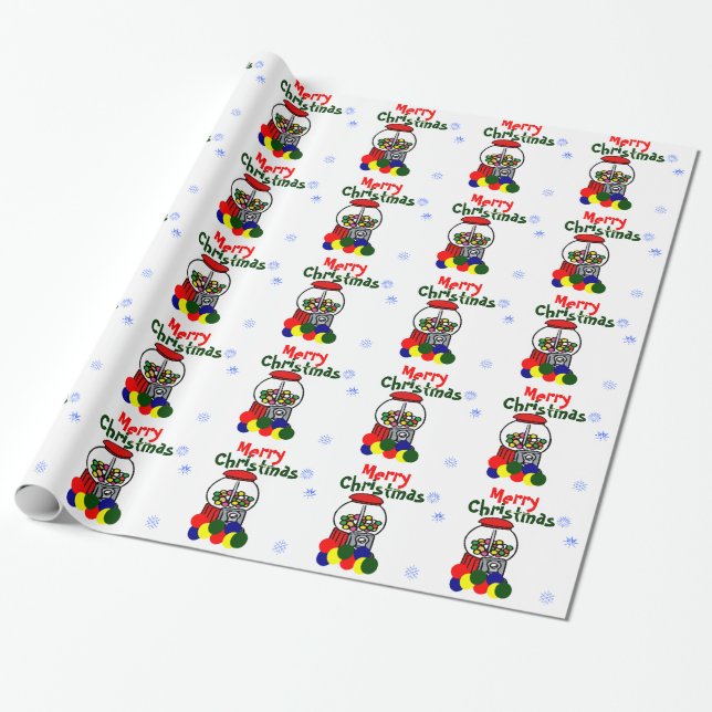 Merry Christmas Gumballs Wrapping Paper (Unrolled)