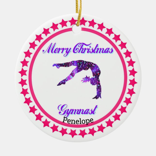 Merry Christmas Gymnast Ceramic Ornament (Front)
