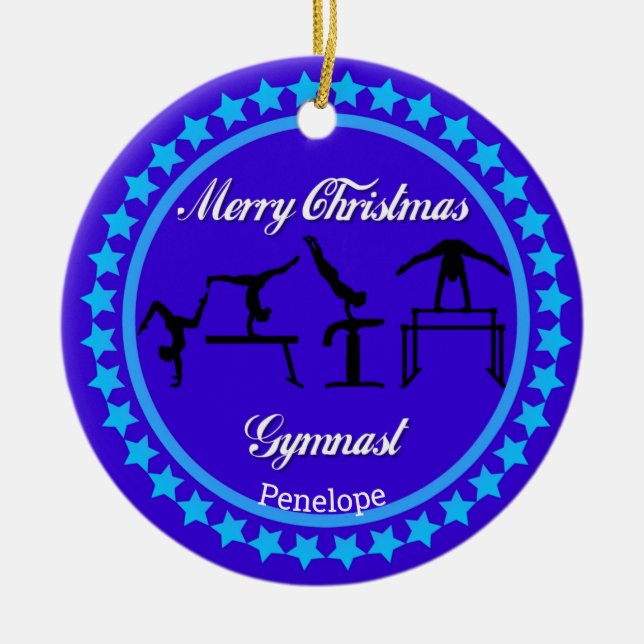 Merry Christmas Gymnast Ceramic Ornament (Front)