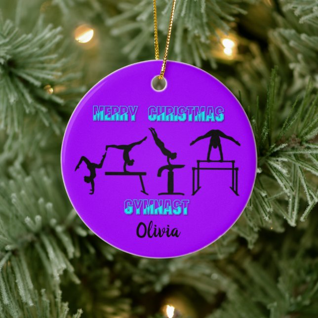 Merry Christmas Gymnast Ceramic Ornament (Tree)
