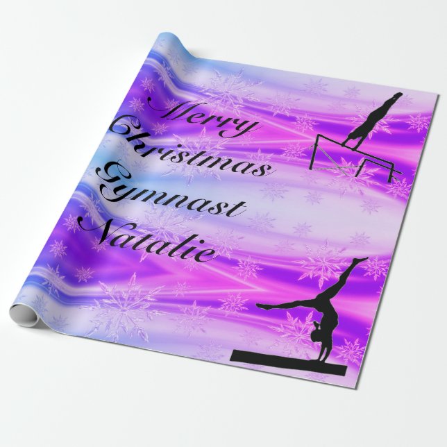 Merry Christmas Gymnast Custom Name Wrapping Paper (Unrolled)