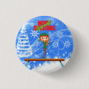 Merry Christmas Gymnast Elf 3 Cm Round Badge