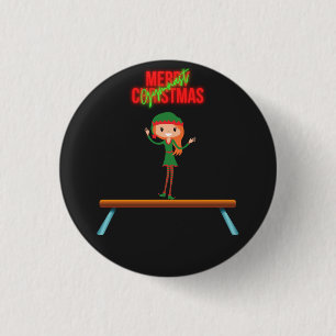 Merry Christmas Gymnast Elf 3 Cm Round Badge