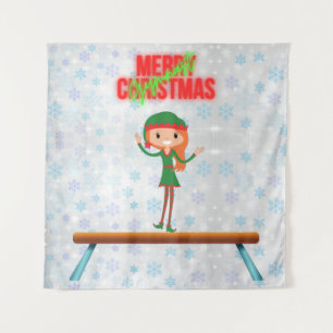 Merry Christmas Gymnast Elf Tapestry
