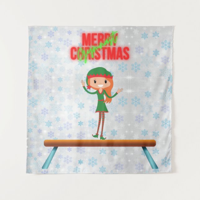 Merry Christmas Gymnast Elf Tapestry (Front)