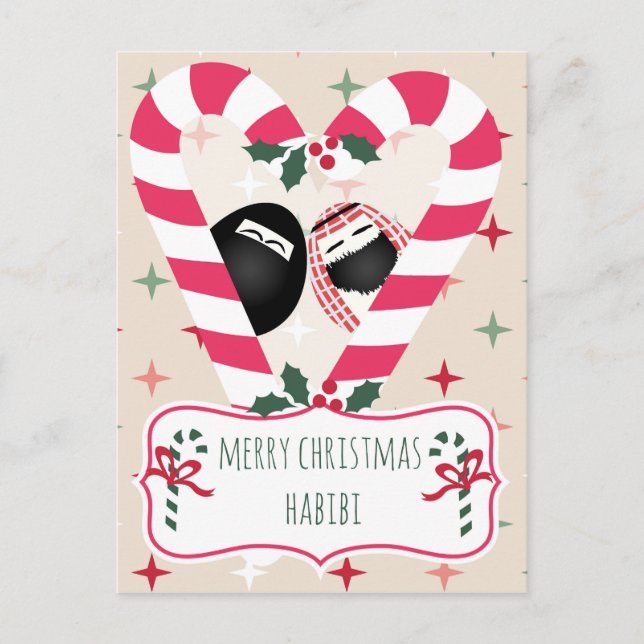 Merry Christmas Habibi Candy Cane Heart Holiday Postcard (Front)