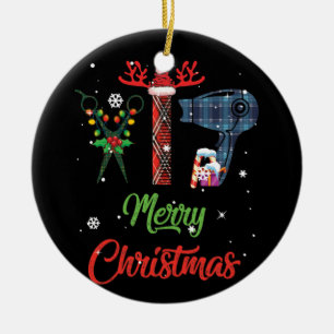 Merry Christmas Hairstylist Funny Tool Hairdresser Ceramic Ornament