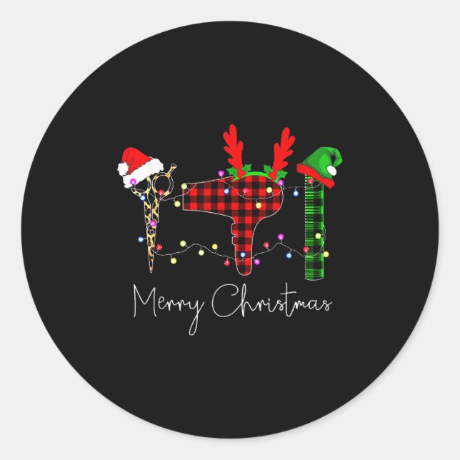 Merry Christmas Hairstylist Funny Tool Hairdresser Classic Round Sticker (Front)