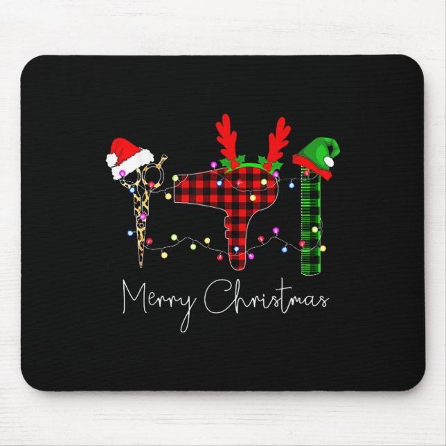 Merry Christmas Hairstylist Funny Tool Hairdresser Mouse Pad (Front)