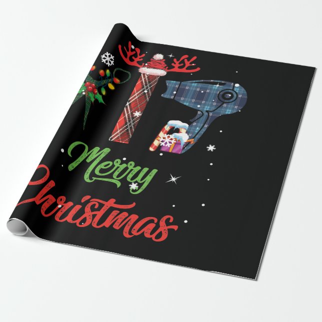 Merry Christmas Hairstylist Funny Tool Hairdresser Wrapping Paper (Unrolled)