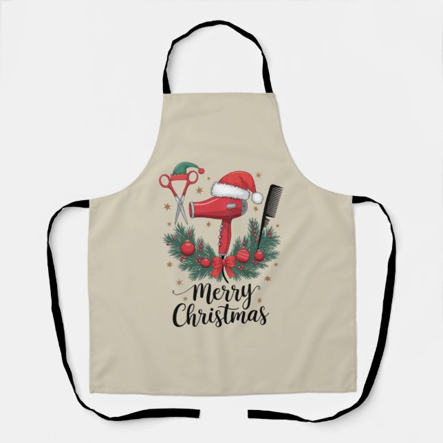 Merry Christmas Hairstylist Hairdresser Xmas Hair  Apron (Front)