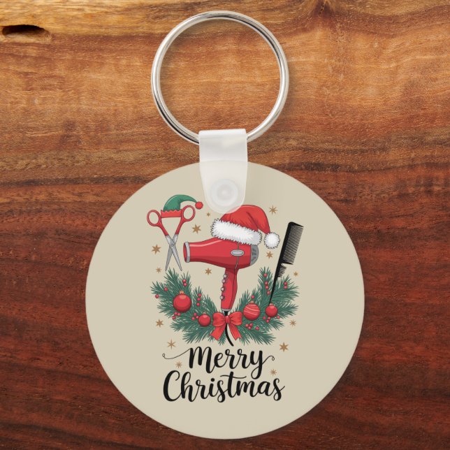 Merry Christmas Hairstylist Hairdresser Xmas Hair  Key Ring (Front)